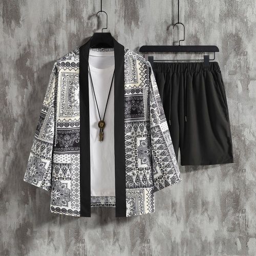 Kimono à imprimé foulard & Short à cordon(sans t-shirt) - SHEIN - Modalova