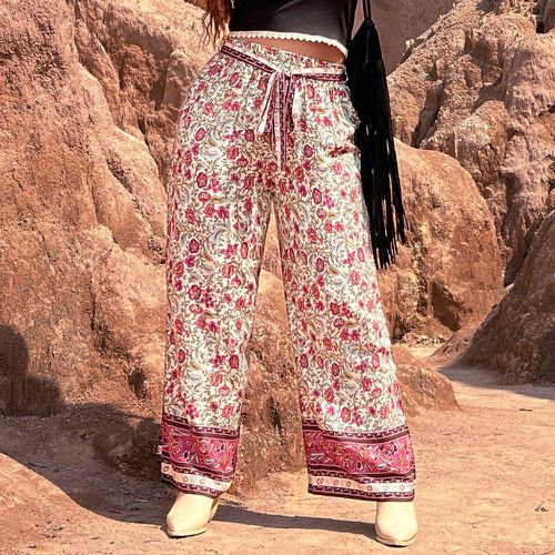 Pantalon style occidental à imprimé floral ample ceinturé - SHEIN - Modalova