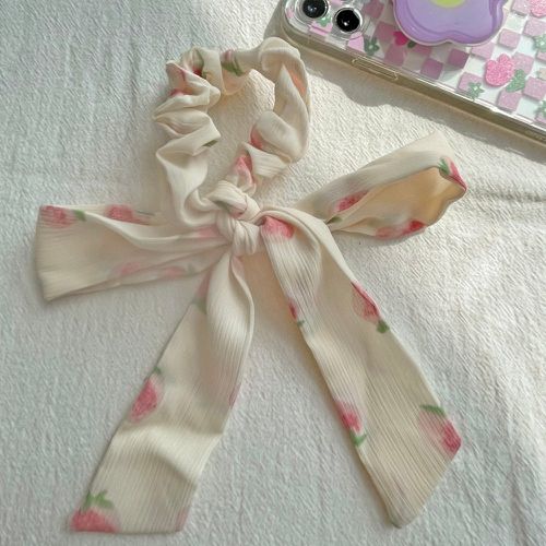 Élastique avec foulard pour cheveux à imprimé fraise à nœud - SHEIN - Modalova