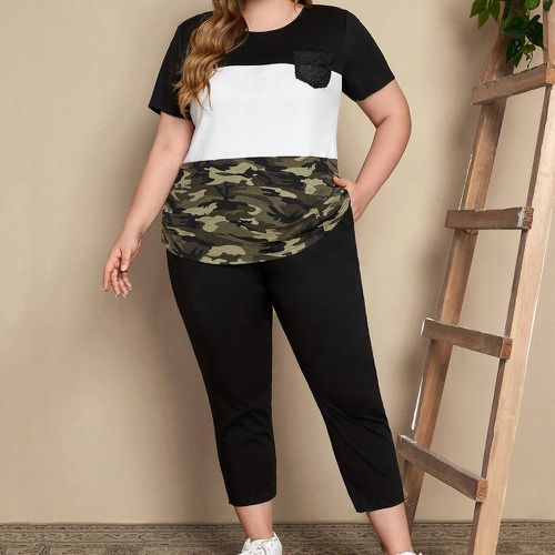 Pantalon & T-shirt à camouflage à blocs de couleurs contrastant à paillettes à poche - SHEIN - Modalova