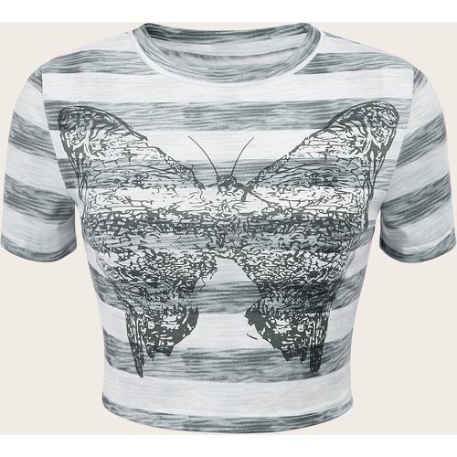 T-shirt court papillon à rayures - SHEIN - Modalova
