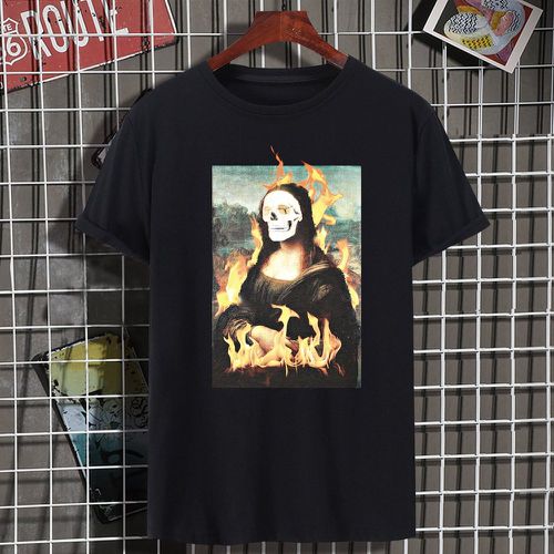 T-shirt à imprimé flamme et tête de mort - SHEIN - Modalova