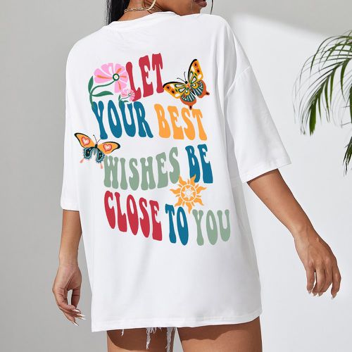 T-shirt oversize à motif papillon et slogan - SHEIN - Modalova