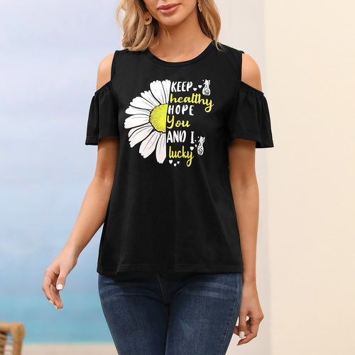 T-shirt marguerite & à motif slogan à épaules dénudées - SHEIN - Modalova