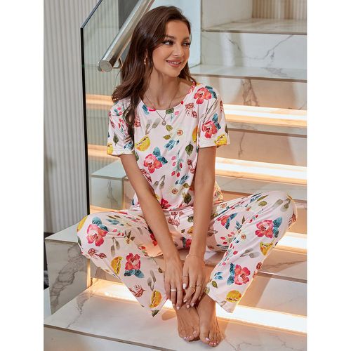 Ensemble pyjama pantalon & t-shirt à imprimé floral - SHEIN - Modalova