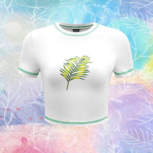 T-shirt à imprimé tropical à surpiqûres - SHEIN - Modalova