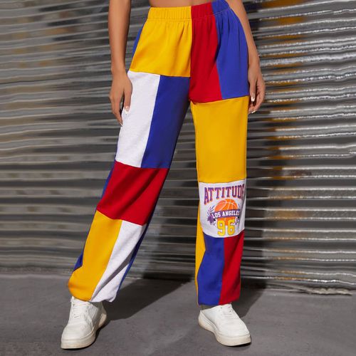 Pantalon de survêtement lettre et basket à blocs de couleurs - SHEIN - Modalova
