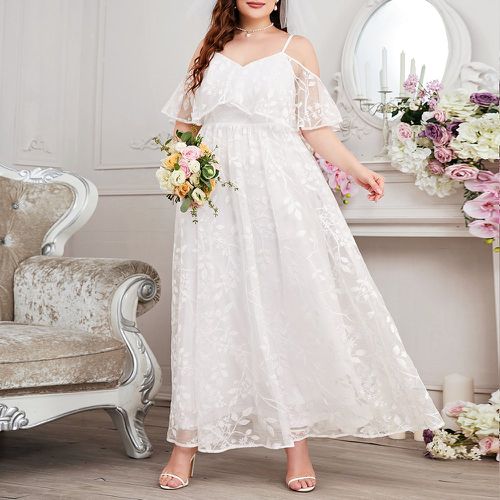 Robe de mariage brodé fleur en tulle à épaules dénudées - SHEIN - Modalova