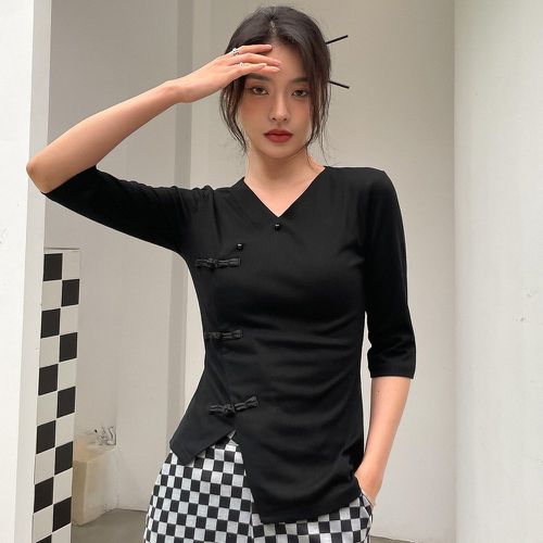 T-shirt côtelé à bouton chinois - SHEIN - Modalova