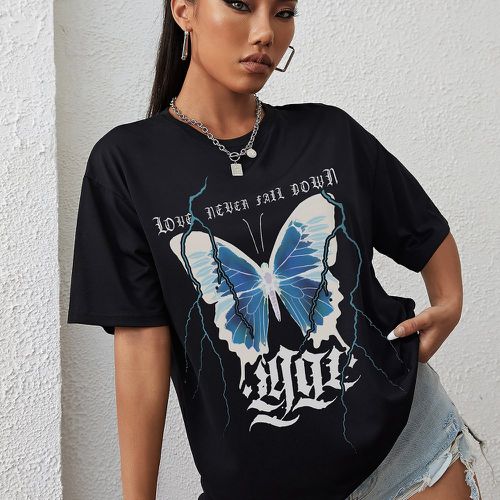T-shirt à motif lettre et papillon à imprimé - SHEIN - Modalova
