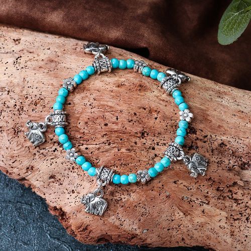 Bracelet perlé à breloque d'éléphant turquoise - SHEIN - Modalova