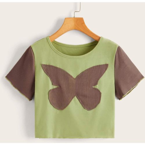 T-shirt bicolore à applique papillon - SHEIN - Modalova