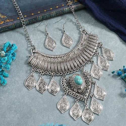 Collier à pendentif à détail turquoise goutte d'eau & pendants d'oreilles - SHEIN - Modalova