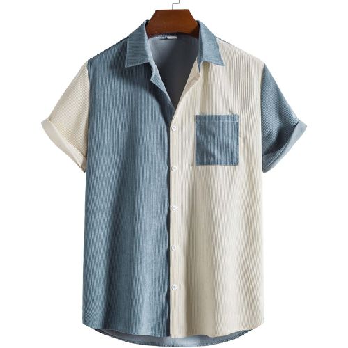 Chemise en velours côtelé à blocs de couleurs à poche - SHEIN - Modalova
