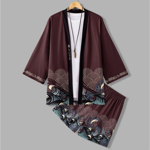 Kimono aléatoire à imprimé lettre et vague & Short (sans t-shirt) - SHEIN - Modalova