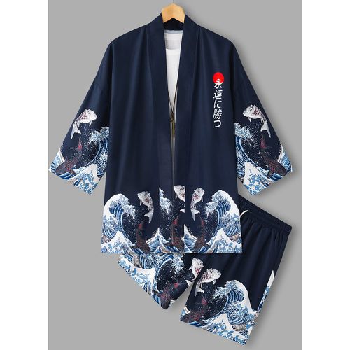 Kimono à motif aléatoire poisson et lettre japonaise graphique & Short (sans t-shirt) - SHEIN - Modalova