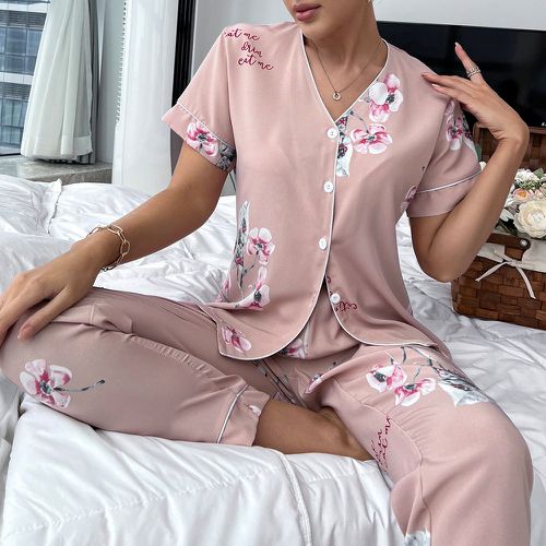 Ensemble de pyjama à imprimé floral à liseré contrastant - SHEIN - Modalova