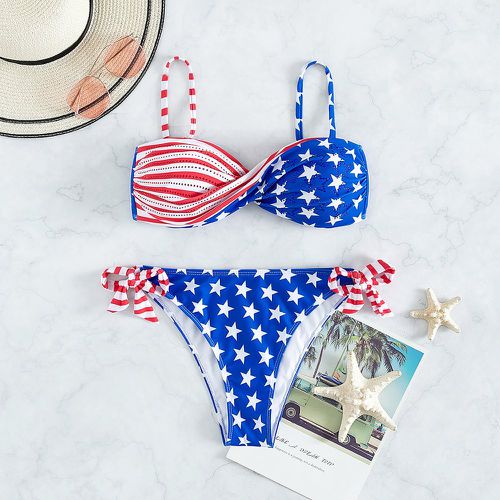 Bikini à imprimé drapeau américain croisé à nœud - SHEIN - Modalova