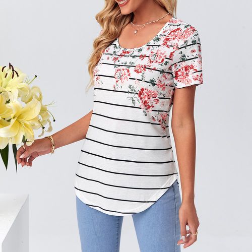 T-shirt à rayures et à imprimé floral - SHEIN - Modalova