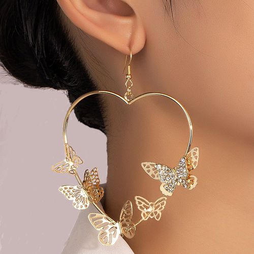 Pendants d'oreilles à strass à détail papillon cœur - SHEIN - Modalova