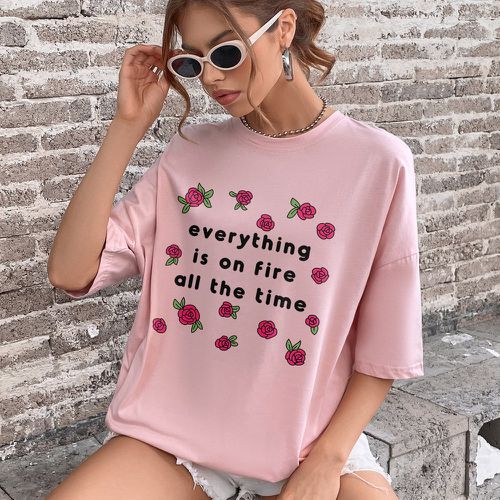 T-shirt oversize à motif floral et slogan - SHEIN - Modalova