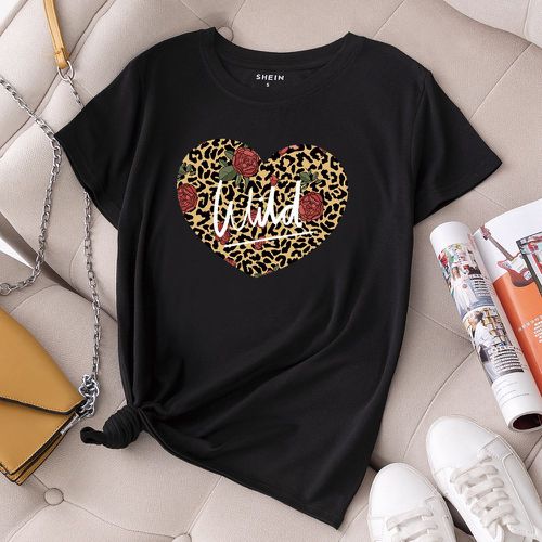 T-shirt à imprimé floral et léopard - SHEIN - Modalova