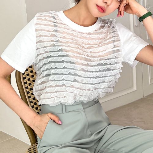 T-shirt à plis avec tulle (sans soutien-gorge) - SHEIN - Modalova