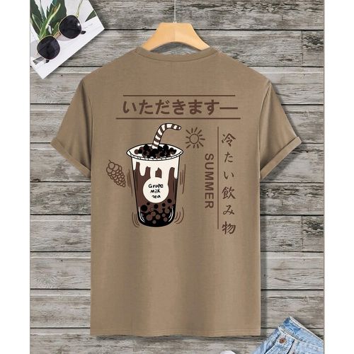 T-shirt à imprimé motif caractère japonais et raisins - SHEIN - Modalova