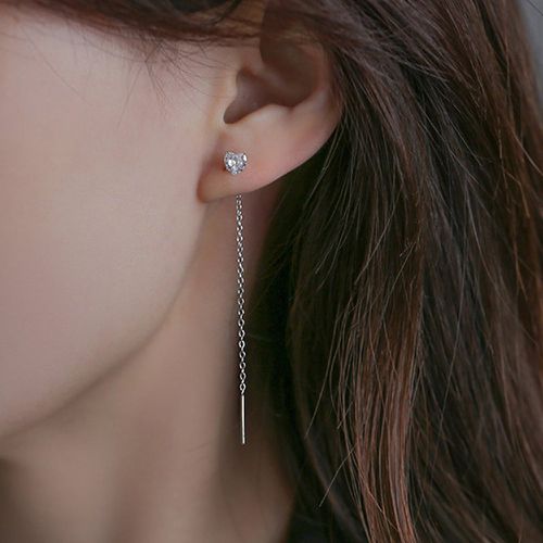 Boucles d'oreilles enfileur zircone cubique à détail cœur - SHEIN - Modalova
