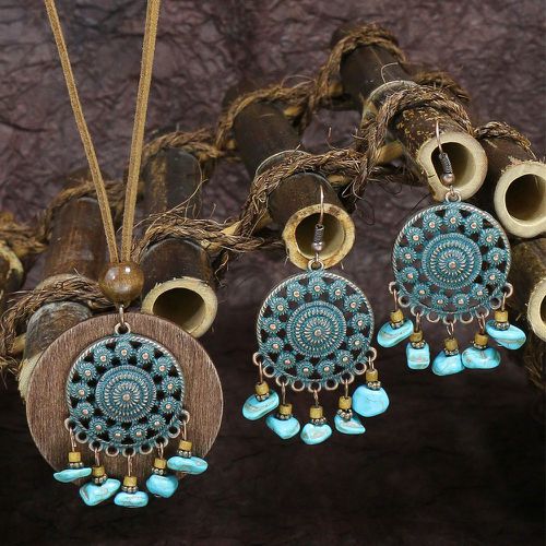 Collier à pendentif rond & turquoise & pendants d'oreilles - SHEIN - Modalova
