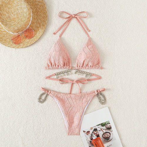 Bikini à strass à chaîne texturé ras-du-cou triangulaire - SHEIN - Modalova
