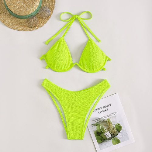 Bikini ras-du-cou vert fluo texturé à armature - SHEIN - Modalova