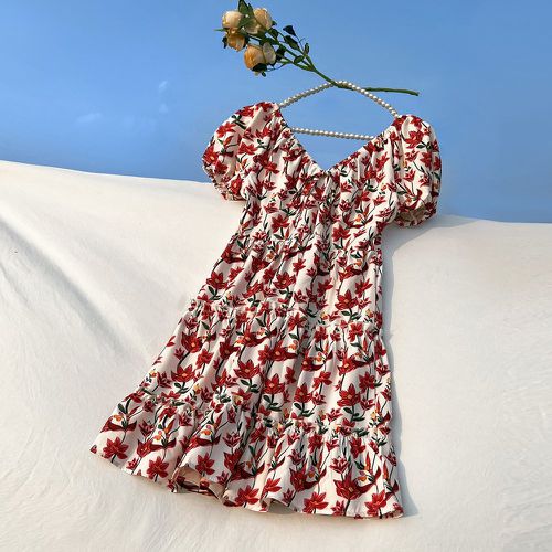 Robe fleur aléatoire à imprimé manches bouffantes à nœud à volants - SHEIN - Modalova
