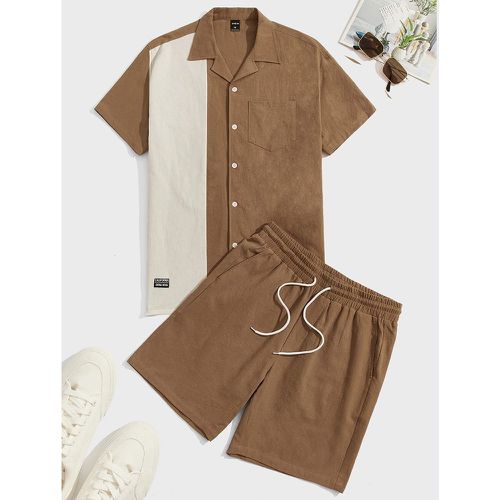 Chemise à applique bicolore & Short à cordon - SHEIN - Modalova