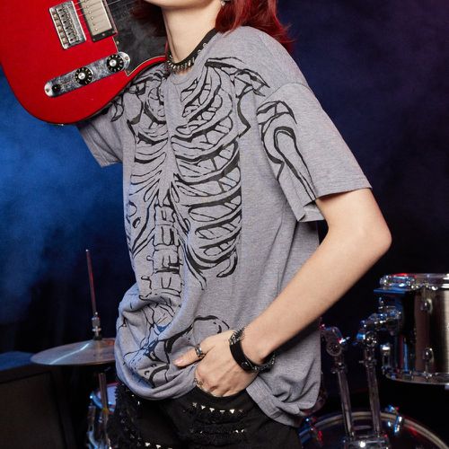T-shirt oversize à imprimé squelette - SHEIN - Modalova