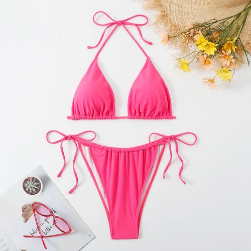 Bikini rose fluo ras-du-cou à nœud - SHEIN - Modalova