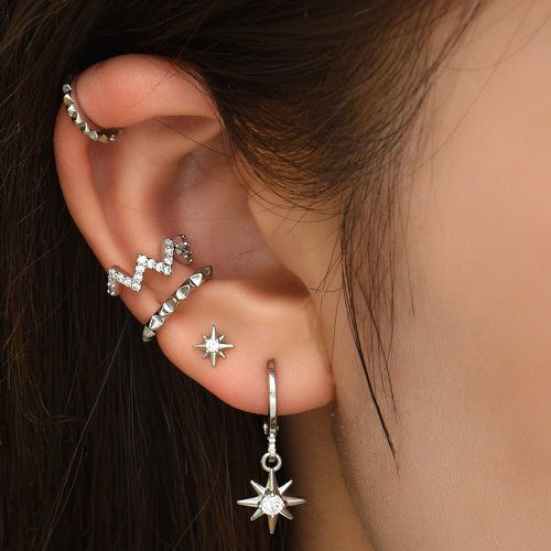 Pièces Clip d'oreille à zircone cubique & 3 pièces Boucles d'oreilles à détail étoile - SHEIN - Modalova