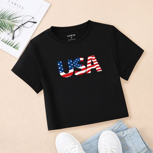 T-shirt à imprimé lettre et drapeau américain - SHEIN - Modalova