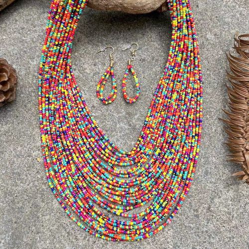 Collier à perles versicolore multicouche & pendants d'oreilles - SHEIN - Modalova
