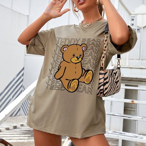 T-shirt oversize en tissu duveteux ours et lettre - SHEIN - Modalova