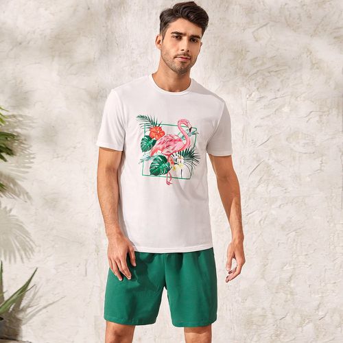 T-shirt à imprimé tropical & Short de sport - SHEIN - Modalova