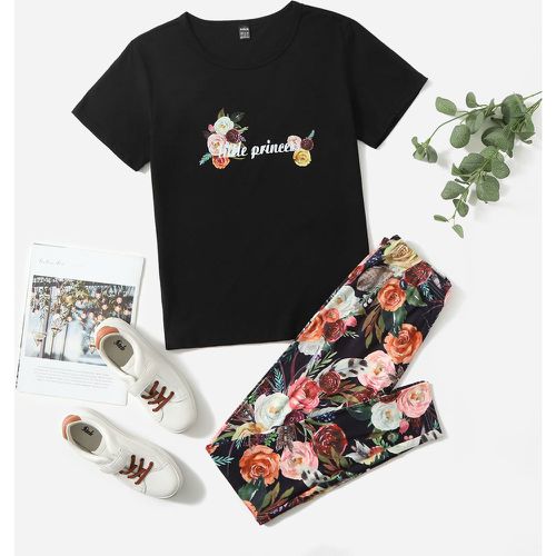 Leggings & T-shirt fleuri et lettre - SHEIN - Modalova