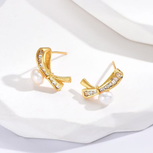 Clous d'oreilles avec perles naturelles zircone cubique à design nœud - SHEIN - Modalova