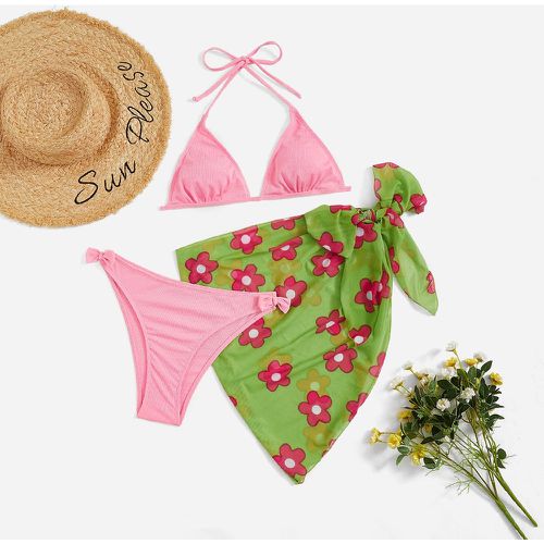 Pièces à nœud papillon Bikini & à imprimé floral Jupe de plage - SHEIN - Modalova