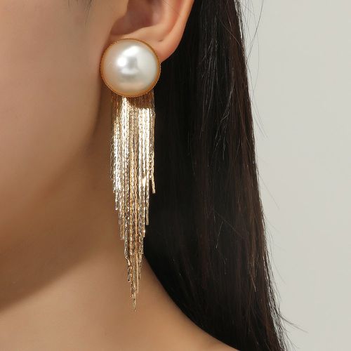 Pendants d'oreilles à fausse perle à franges en métal - SHEIN - Modalova