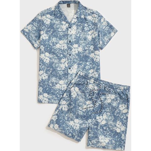 Chemise à imprimé tropical col à revers & Short à cordon - SHEIN - Modalova