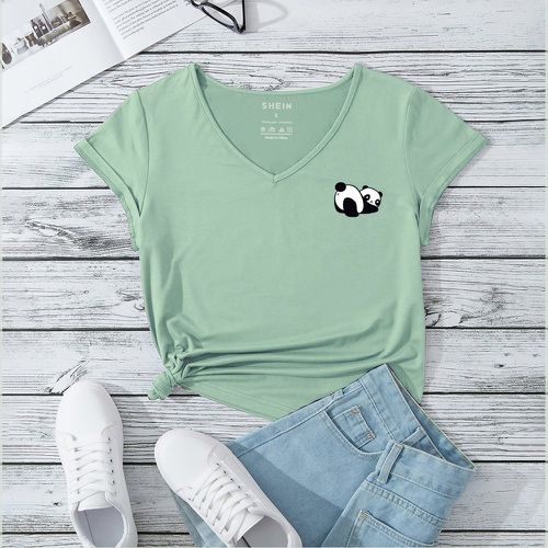 T-shirt à imprimé panda à col en V - SHEIN - Modalova