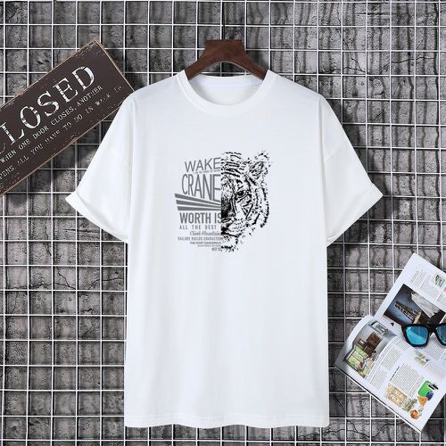 T-shirt à imprimé tigre et slogan - SHEIN - Modalova