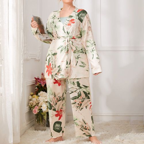 Ensemble de pyjama peignoir ceinturé à imprimé tropical & Top à fines brides & pantalon - SHEIN - Modalova