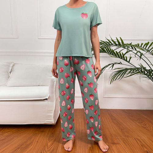 Ensemble de pyjama pantalon & top à imprimé fraise - SHEIN - Modalova